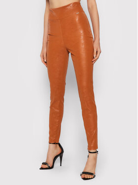Guess Guess Spodnie z imitacji skóry Priscilla W1BB08 WE5V0 Pomarańczowy Extra Slim Fit