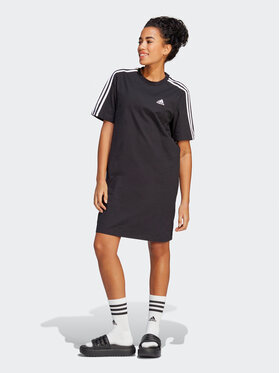 adidas adidas Rochie de zi Essentials 3-Stripes Single Jersey Boyfriend Tee Dress HR4923 Negru Loose Fit