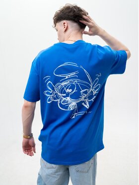 Smerfy Smerfy T-Shirt Szeroka Luźna Gargamel 128799 Niebieski Oversize