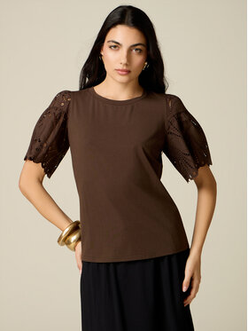 Oltre Oltre T-Shirt G086J004542N0Z2 Brązowy Regular Fit