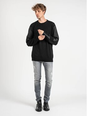 Les Hommes Les Hommes Πουλόβερ LKK112 603A | Classic Fit Jumper with Nylon Detail on Sleeves Μαύρο Regular Fit