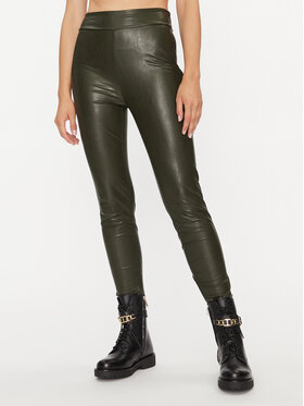 Guess Guess Dirbtinės odos kelnės Priscilla W2YB16 WEPI0 Žalia Slim Fit