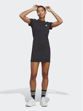 adidas adidas Ежедневна рокля Essentials 3-Stripes Tee Dress IC8785 Черен Fitted Fit