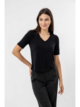 Lunedi Lunedi Top z bambusa z dekoltem V Czarny Regular Fit
