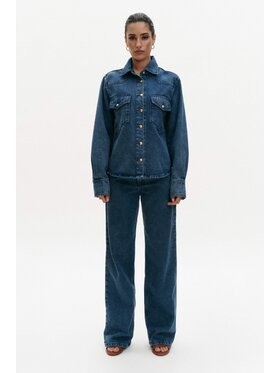 BENU BENU džínsová košeľa Jeansowa Koszula Modrá Oversize