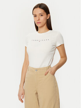 Tommy Jeans Tommy Jeans Тишърт Linear DW0DW18398 Бял Slim Fit
