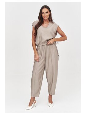 Makadamia Makadamia Komplet bluzka i spodnie C53 Brązowy Loose Fit