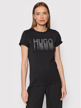 Hugo Hugo Póló Rhinestone Logo 50461532 Fekete Slim Fit