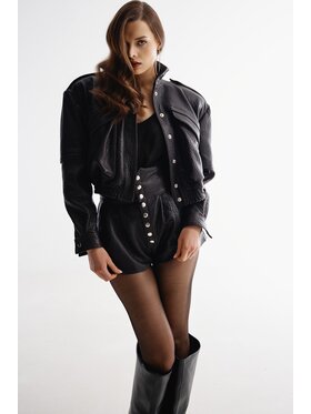 Mimika Mimika Kurtka skórzana Bomber 7 textured brown Brązowy Oversize