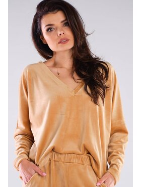 Awama Awama Bluzka A417 Beżowy Basic Fit