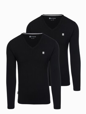 Ombre Ombre Souprava triček s dlouhým rukávem Z103 Černá Regular Fit