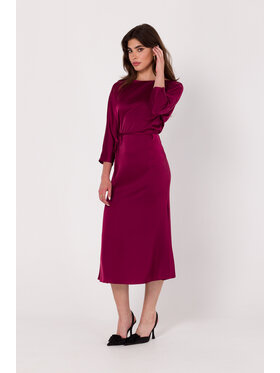 Makover Makover Sukienka codzienna K177 Bordowy Modern Fit