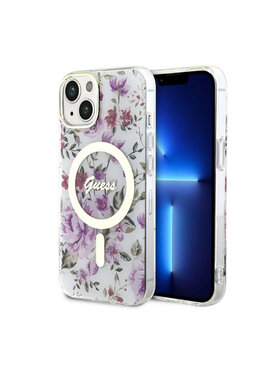 Guess Guess Etui na telefon Flower MagSafe Przezroczysty