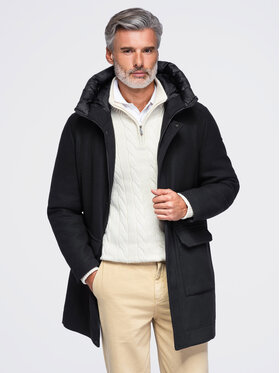 Ombre Ombre Płaszcz zimowy OM-COWC-0161 Czarny Regular Fit