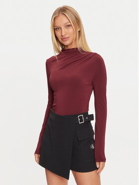 Pieces Pieces Bluzka 17153519 Bordowy Slim Fit