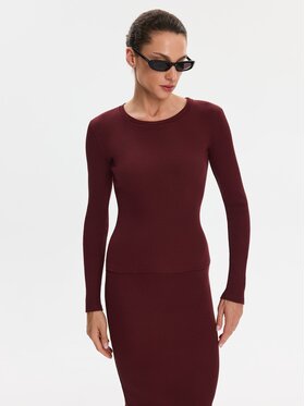 Nudyess Nudyess Bluzka Eos z prążka Bordowy Regular Fit