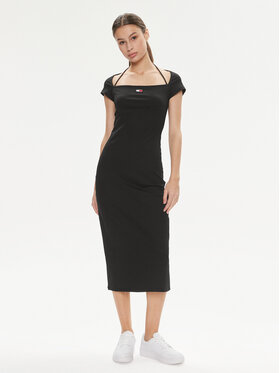Tommy Jeans Tommy Jeans Rochie de vară Badge DW0DW17943 Negru Slim Fit