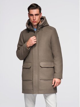 Ombre Ombre Płaszcz zimowy OM-COWC-0132 Brązowy Regular Fit