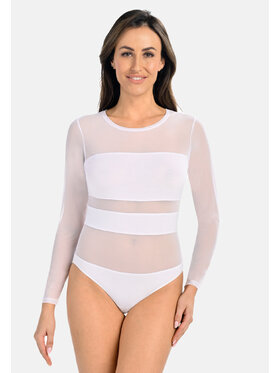 Teyli Teyli Body z wiskozy z siateczką Stripy Biały Regular Fit
