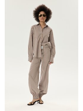 Laretaggio Laretaggio Spodnie materiałowe TERAMO STRIPED TROUSERS IN MOKKA Beżowy Oversize