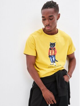 CAT by maniita lacitta CAT by maniita lacitta T-Shirt Printed men's t-shirt with CAT Żółty Regular Fit