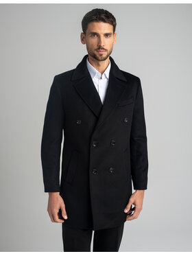 Borgio Borgio Płaszcz wełniany sortino_c Czarny Slim Fit