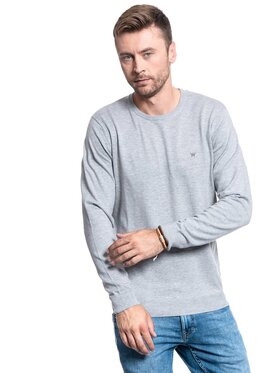 Wrangler Wrangler Sweter CREWNECK KNIT Szary Regular Fit