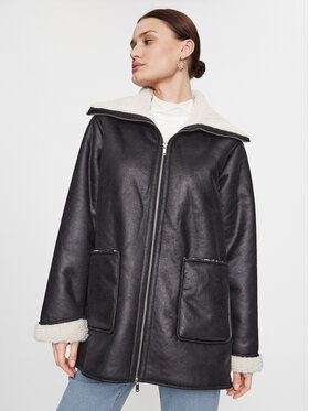 Noisy May Noisy May Яке от имитация на кожа 27028520 Черен Relaxed Fit
