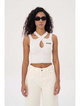 Misaga Misaga Top CROSSBACK RIB TOP Biały Slim Fit
