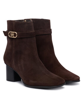 Tommy Hilfiger Tommy Hilfiger Μποτάκια Th Strap Suede Block Heel Boot FW0FW09521 Σκούρο καφέ