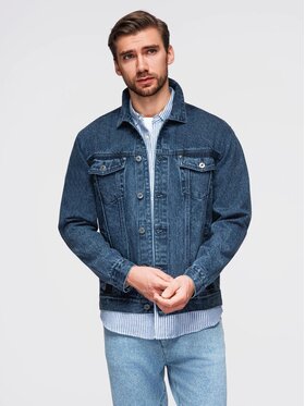 Ombre Ombre Kurtka jeansowa OM-JADJ-0219 Niebieski Regular Fit