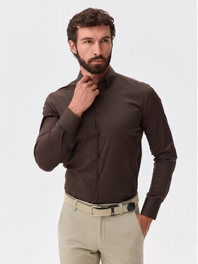 Evenemen Evenemen Koszula Punto G. Riva Espresso Brązowy Slim Fit