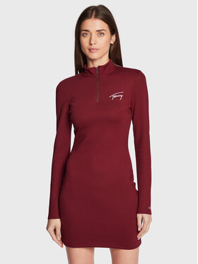Tommy Jeans Tommy Jeans Kötött ruha Signature Bodycon DW0DW14386 Bordó Slim Fit