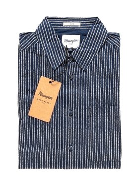 Wrangler Wrangler Koszula L/S ROUND PKT SHIRT Niebieski Slim Fit