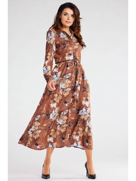 Awama Awama Sukienka koszulowa A467 Brązowy Basic Fit