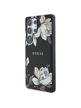 Guess Guess Etui na telefon Grained Printed Flower Pattern MagSafe Czarny