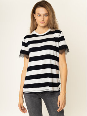 Calvin Klein Calvin Klein T-Shirt Wide Stripe Lace Trim K20K201749 Czarny Regular Fit