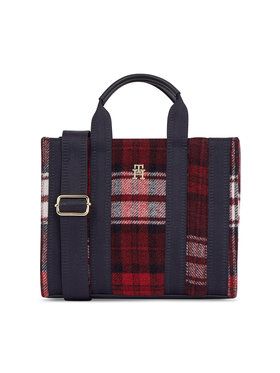 Tommy Hilfiger Tommy Hilfiger Дамска чанта Th Identity Small Tote Check AW0AW15884 Тъмносин