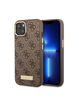 Guess Guess Etui na telefon 4G Logo Plate MagSafe Brązowy
