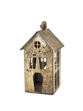 MIAhome MIAhome Lampion metalowy domek 23x12x12 cm MUOYA z ptaszkiem Złoty