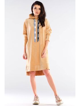 Awama Awama Sukienka dzianinowa A413 Beżowy Basic Fit