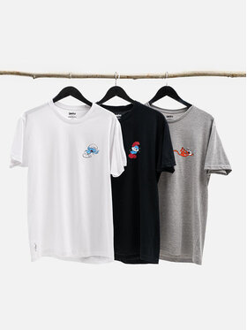 Smerfy Smerfy Komplet 3 t-shirtów Zestaw 3 T-Shirtów Męskich Czarny Biały Szary Smerfy Funny XL Kolorowy Regular Fit