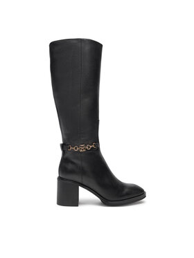Tommy Hilfiger Tommy Hilfiger Zimske čizme Th Chain Leather Long Boot FW0FW08182 Crna