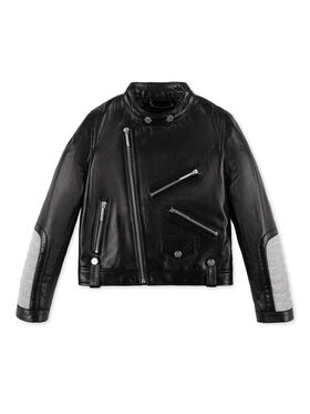 PHILIPP PLEIN PHILIPP PLEIN Kurtka skórzana 30335 Czarny Basic Fit