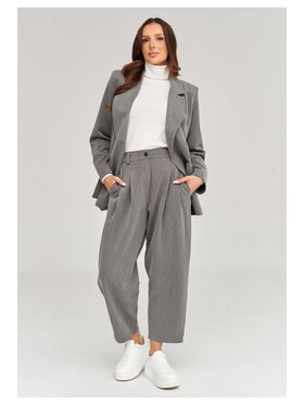 Makadamia Makadamia Komplet żakiet i spodnie materiałowe C102 Szary Loose Fit