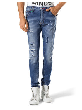 PHILIPP PLEIN PHILIPP PLEIN Bavlnené nohavice 30773 Modrá Straight Fit