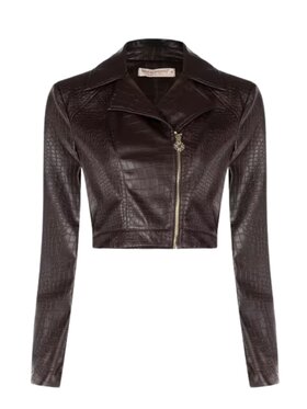 Rinascimento Rinascimento Chiodo di pelle Giubbino donna Marrone Slim Fit