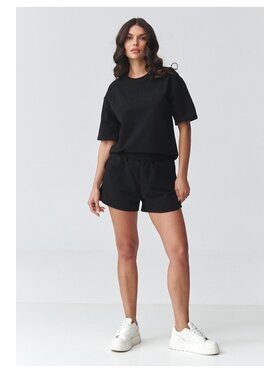 Makadamia Makadamia Komplet bluzka i szorty sportowe M918 Czarny Loose Fit
