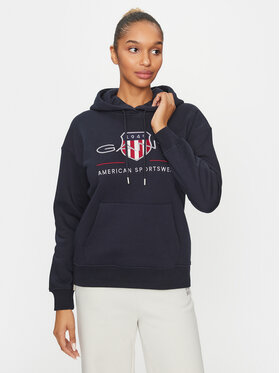 Gant Gant Džemperis ar kapuci Rel Archive Shield Hoodie 4204567 Tumši zils Relaxed Fit
