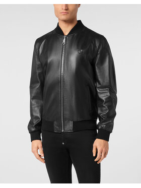 PHILIPP PLEIN PHILIPP PLEIN Kurtka skórzana 24543 Czarny Regular Fit